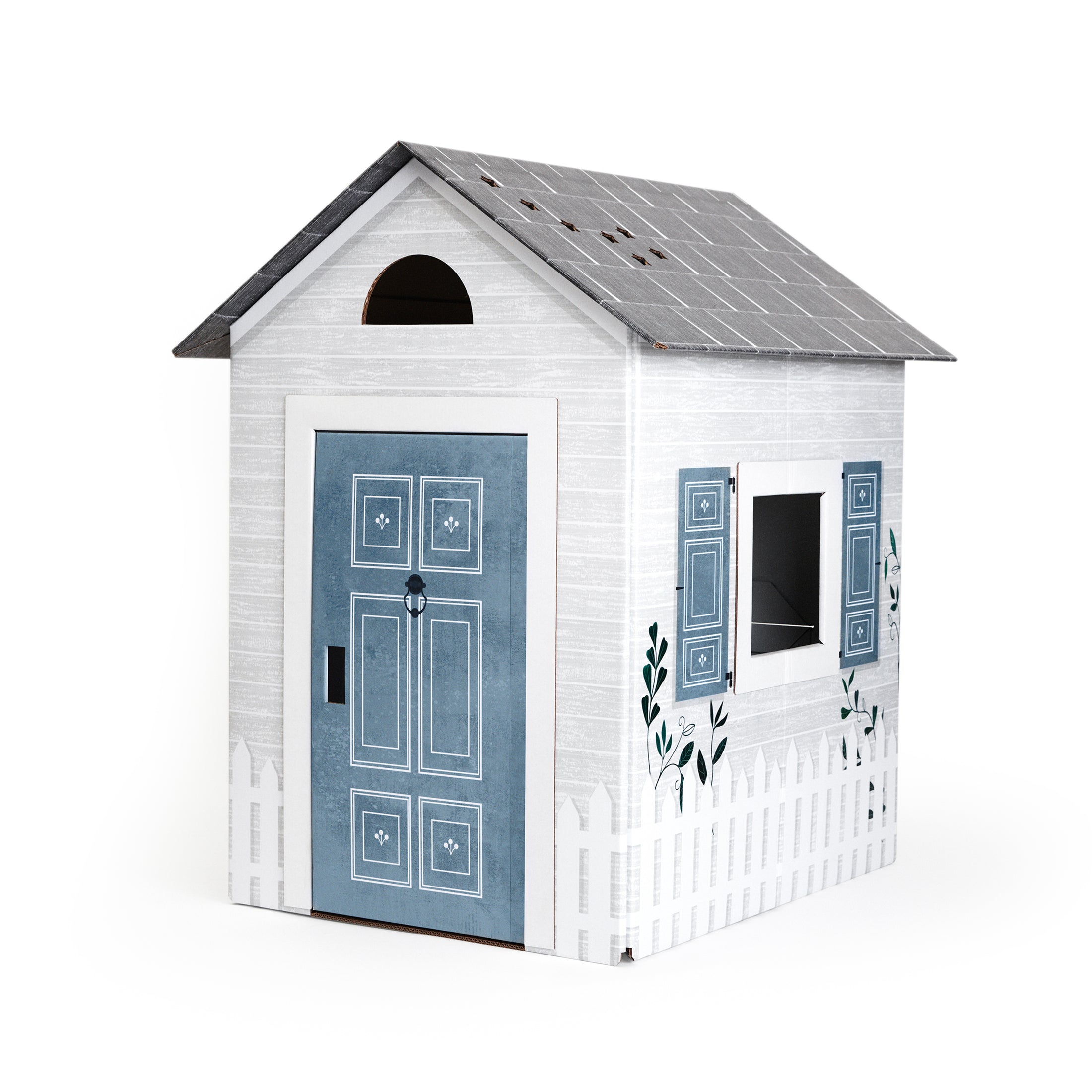 Cozy Coastal Cottage Playhouse Gray With Blue Shutters White Oak   MIC Cottage 1 2200x 