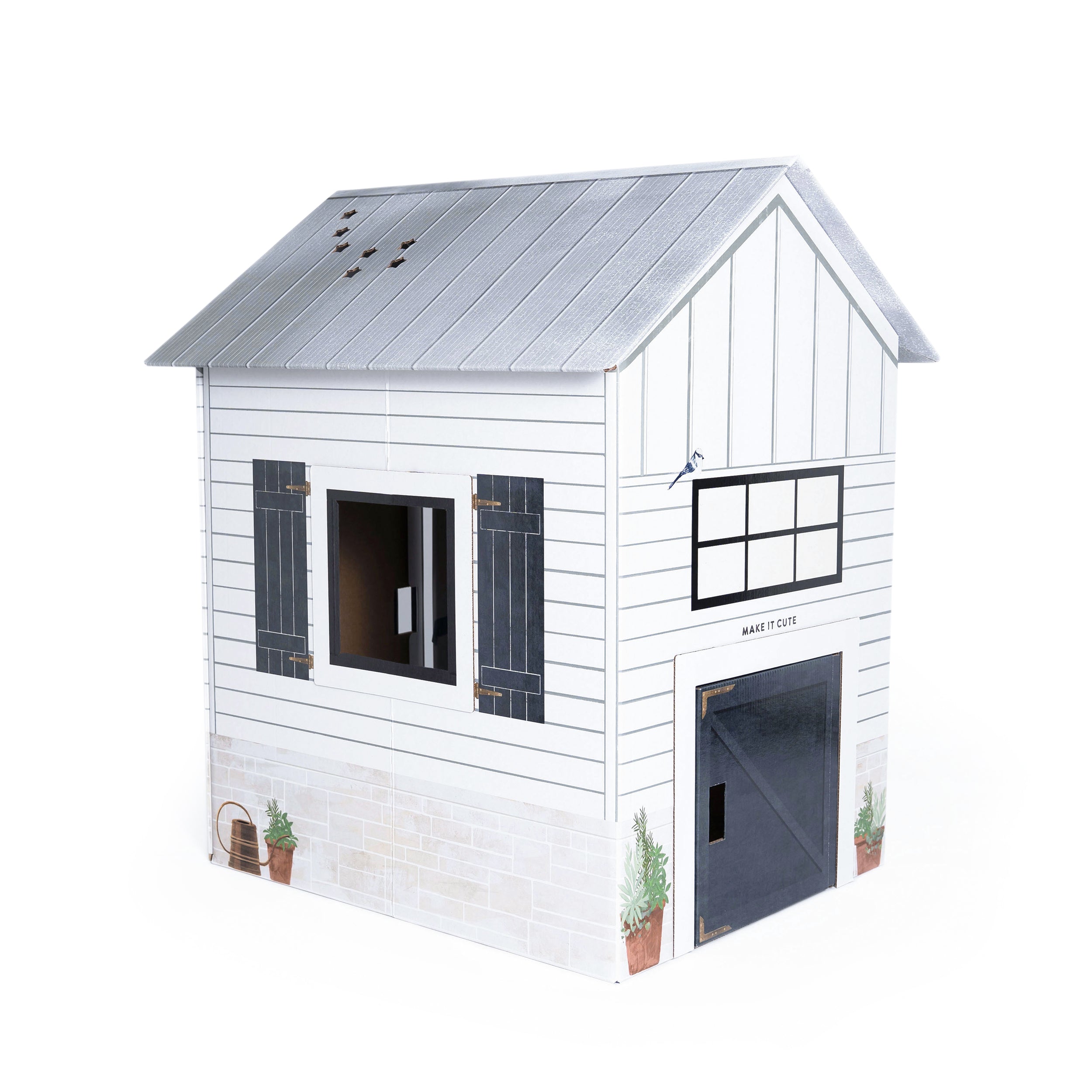 Modern Farmhouse Playhouse - White Siding, Black-Framed Windows, White Oak  Herringbone Floor