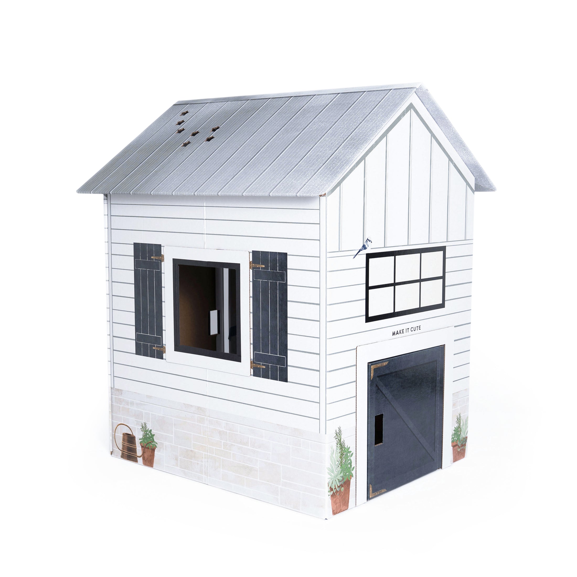 Modern Farmhouse Playhouse - White Siding, Black-Framed Windows, White ...